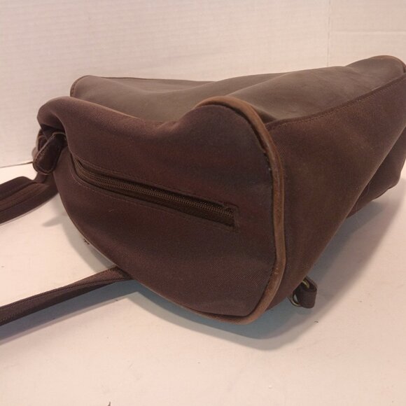 '90s CRAZY HORSE/Liz Claiborne Brown Leather & Nylon 2-Way Daypack Sling Bag - Picture 11 of 14